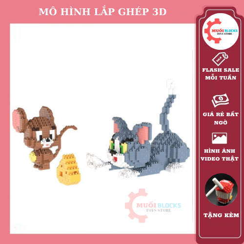Mô hình Tom and Jerry, Đồ chơi lắp ráp nhận vật hoạt hình cho bé - Muối Blocks