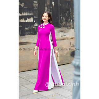 Áo dài màu tím may cách điệu đính hoa nổi trên ngực - Áo Dài Đan Linh