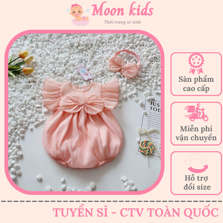 Đầm Bé Gái Sơ Sinh MOONKIDS. Bodysuit Cho Bé Thiết Kế Cao Cấp Kèm Phụ Kiện, Váy Đầy Tháng, Đầm Công Chúa