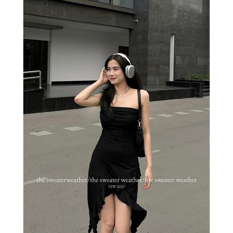 Váy - Đầm body cúp ngực ôm viền lượn sóng TUA RUA tiểu thư