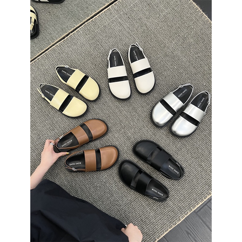 Giày Sandal Hở Ngón Đế Dày Quai Cài Khóa Phong Cách Preppy Hàn Quốc