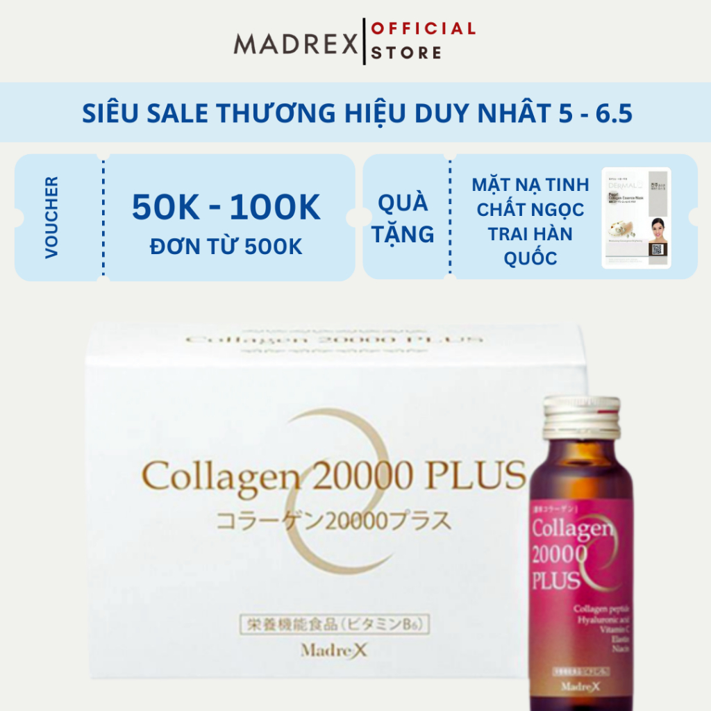 (Nhập khẩu chính ngạch) Nước uống đẹp da Collagen 20000 Plus Exbeaute Nhật Bản (1 hộp x 10 lọ x 50ml)
