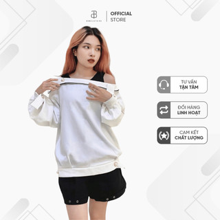 Set áo Mikey trắng trễ vai form rộng unisex nam nữ