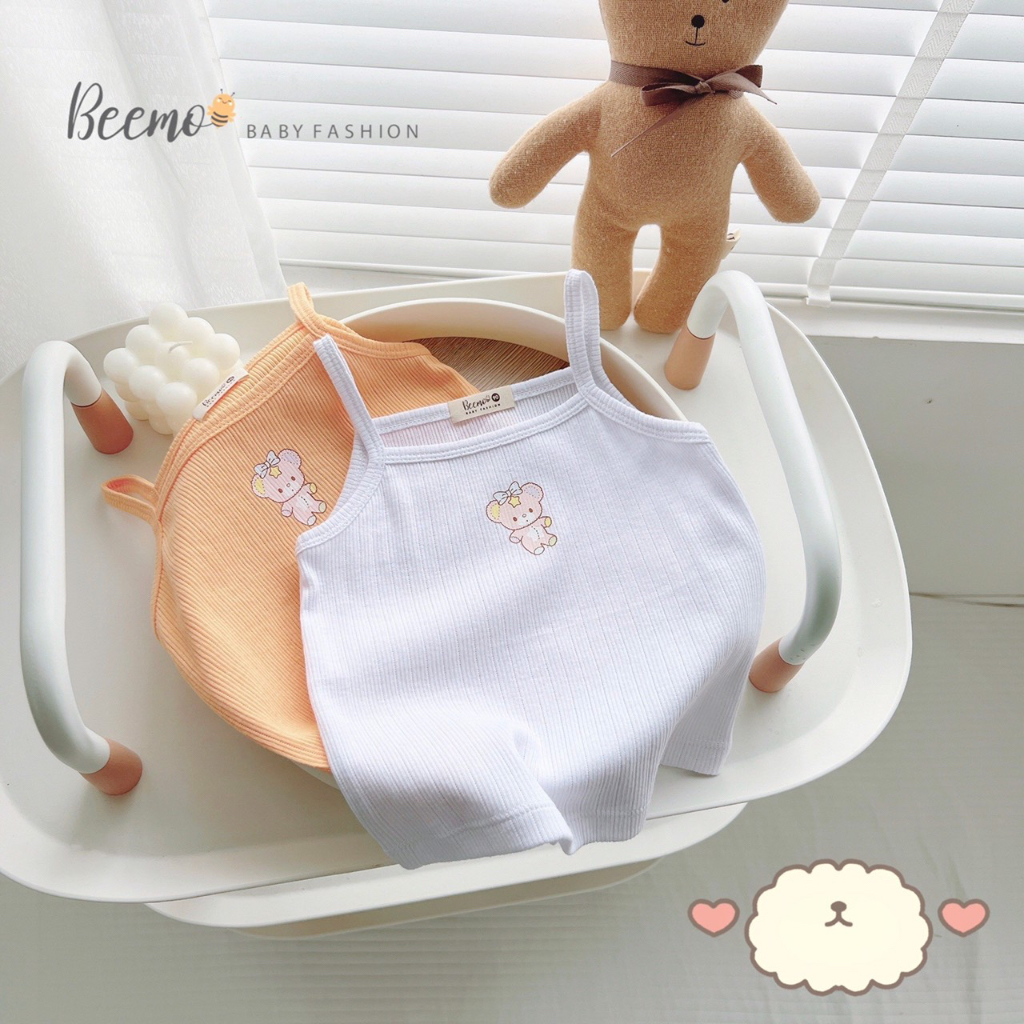 Áo hai dây cho bé Gái,Chất liệu cotton tăm mềm mát,Hình in gấu dễ thương bé nào cũng thích B315