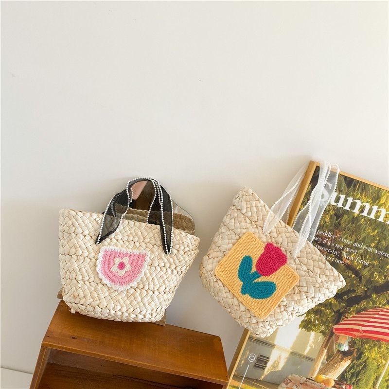 Phụ kiệnTúi cói quai voan gắn hoa cho bé cầm tay
