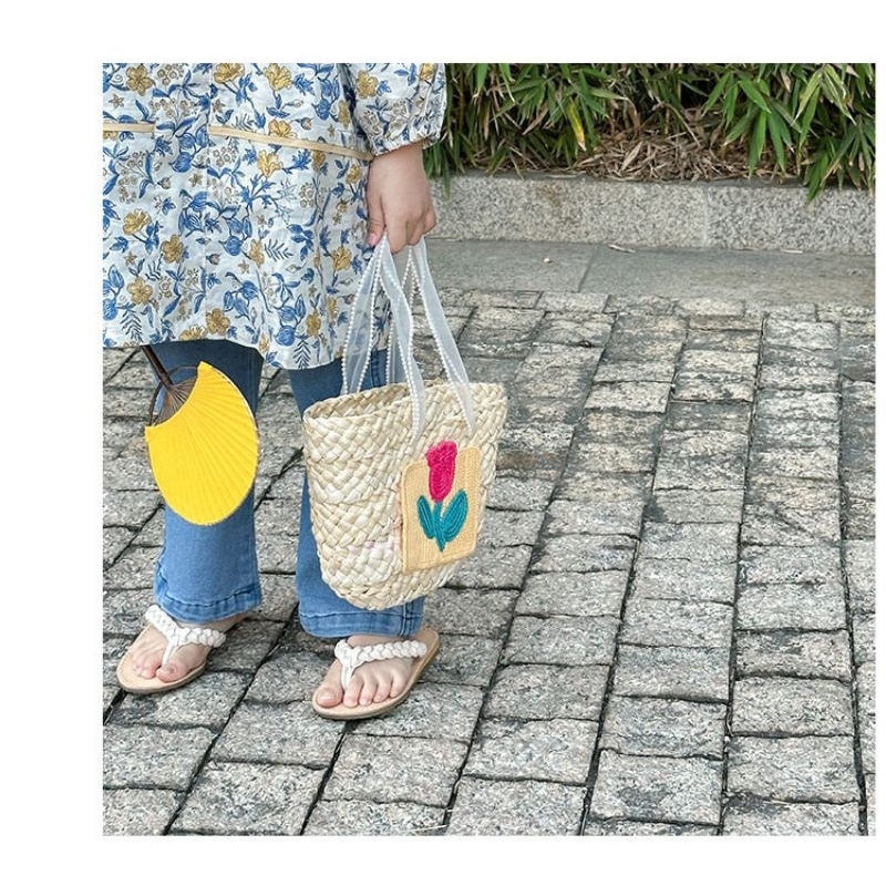 Phụ kiệnTúi cói quai voan gắn hoa cho bé cầm tay