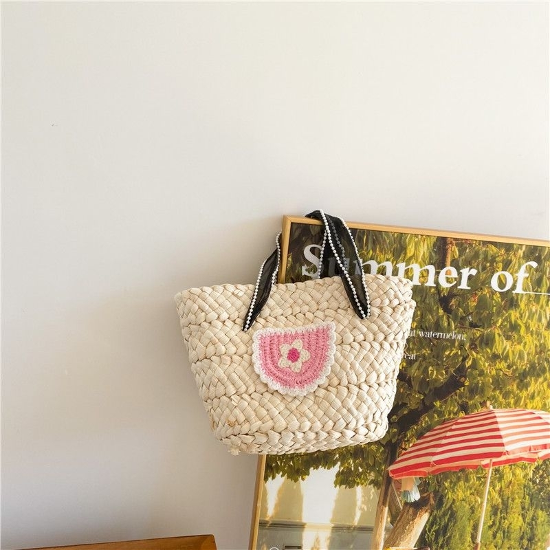 Phụ kiệnTúi cói quai voan gắn hoa cho bé cầm tay