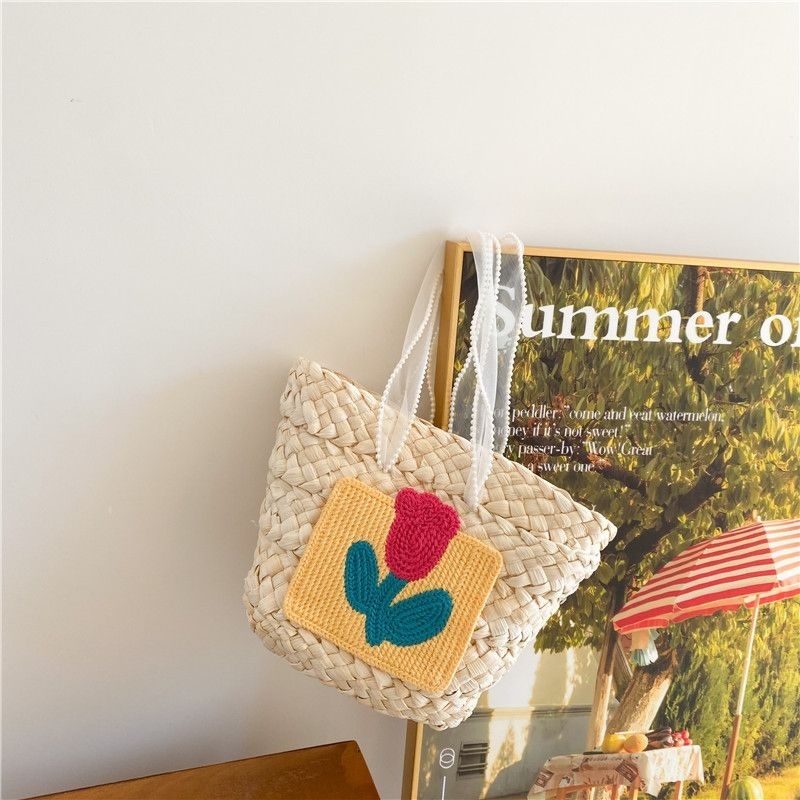 Phụ kiệnTúi cói quai voan gắn hoa cho bé cầm tay
