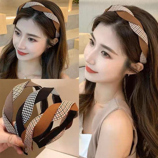 Bờm cài tóc vải kẻ phong cách đơn giản