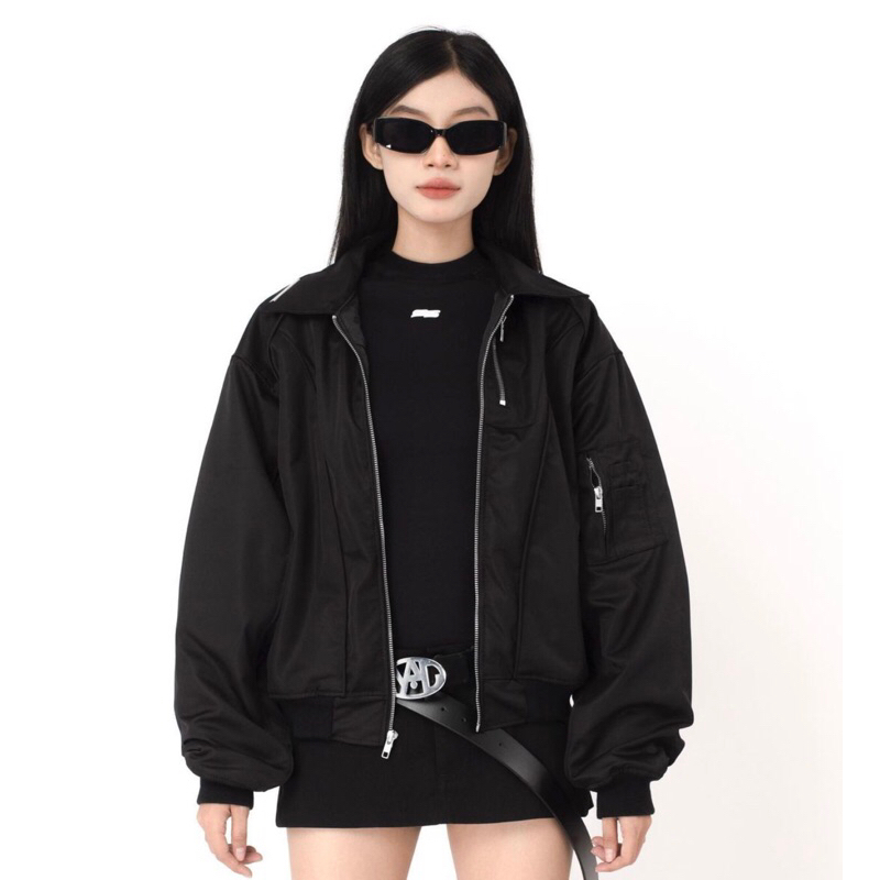 ÁO KHOÁC PIPED SEAM BOMBER CỔ BẺ FORM CROP 95MILES