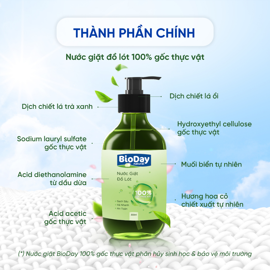 Nước giặt đồ lót sinh học BioDay 300ml, an toàn, lành tính, xả nhanh