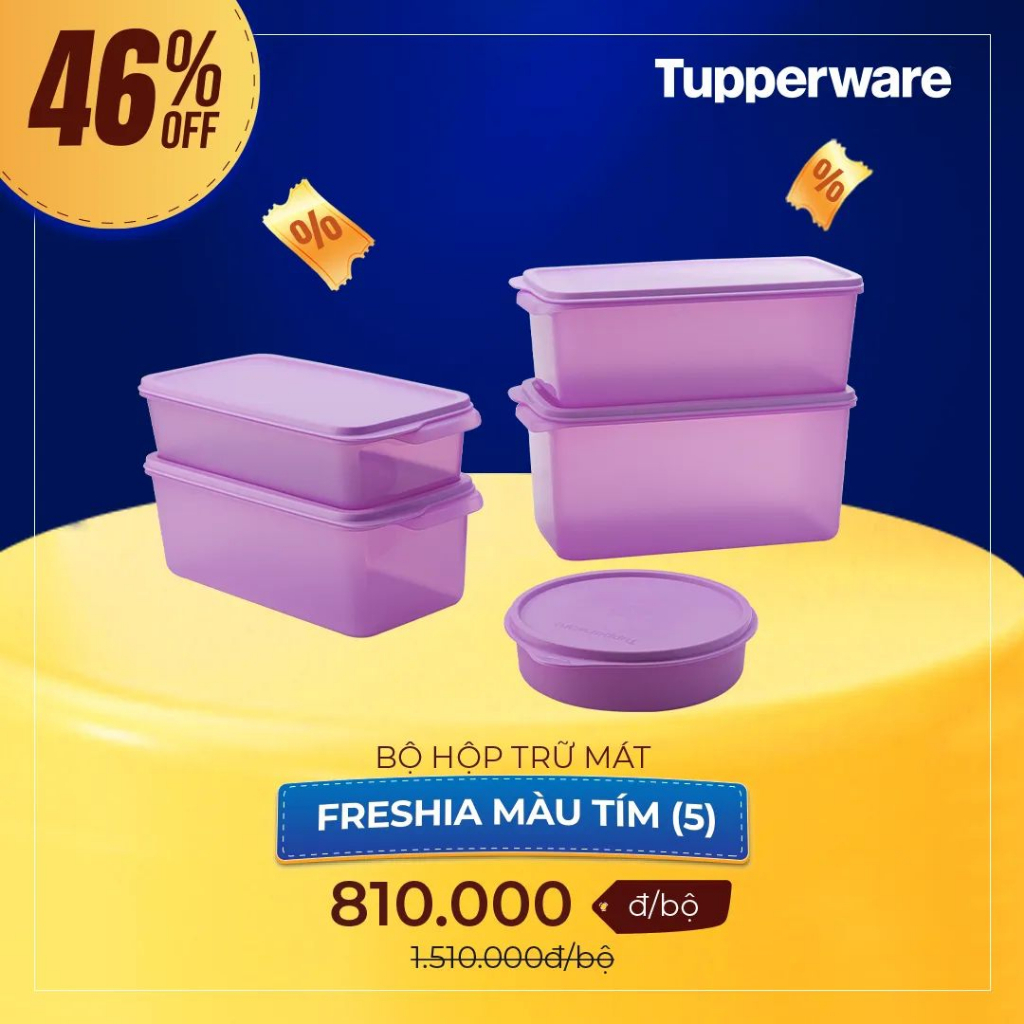 Bộ hộp Bảo quản thực phẩm Freshia Màu Tím (5 hộp) - Tupperware Chính Hãng