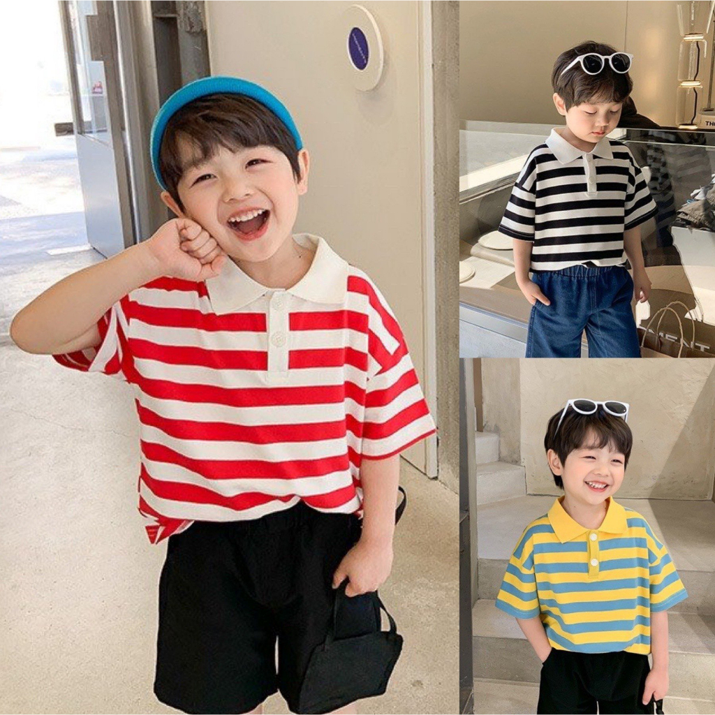 Áo Polo kẻ cộc tay cho bé trai DMINT - Quần áo trẻ em mùa hè hãng Aoaokids