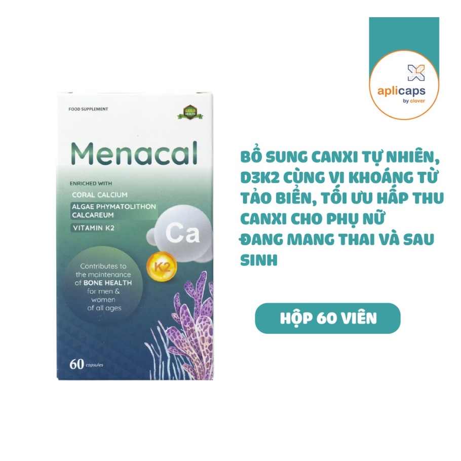 Canxi hữu cơ Aplicaps Menacal - Bổ sung canxi cho bà bầu không gây táo nóng, lắng cặn  - Herbaby