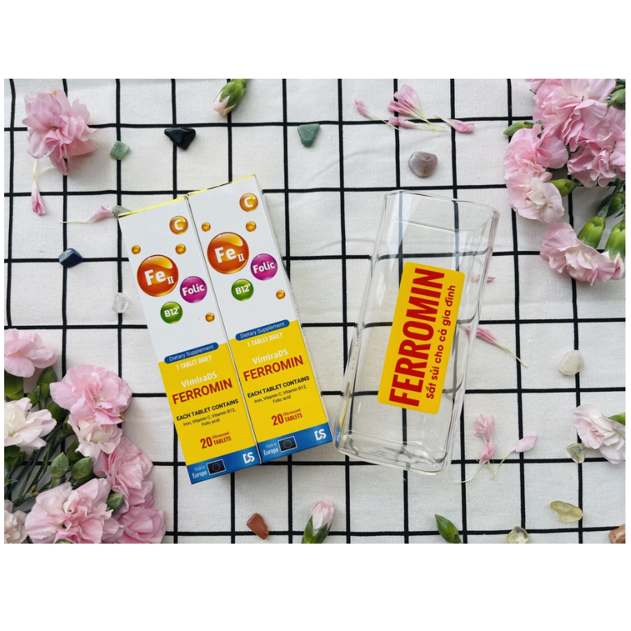 VIÊN SỦI DƯỠNG CHẤT Ferromin -  Cung cấp Acid folic, Vitamin, Bổ máu, vị dâu, không nóng
