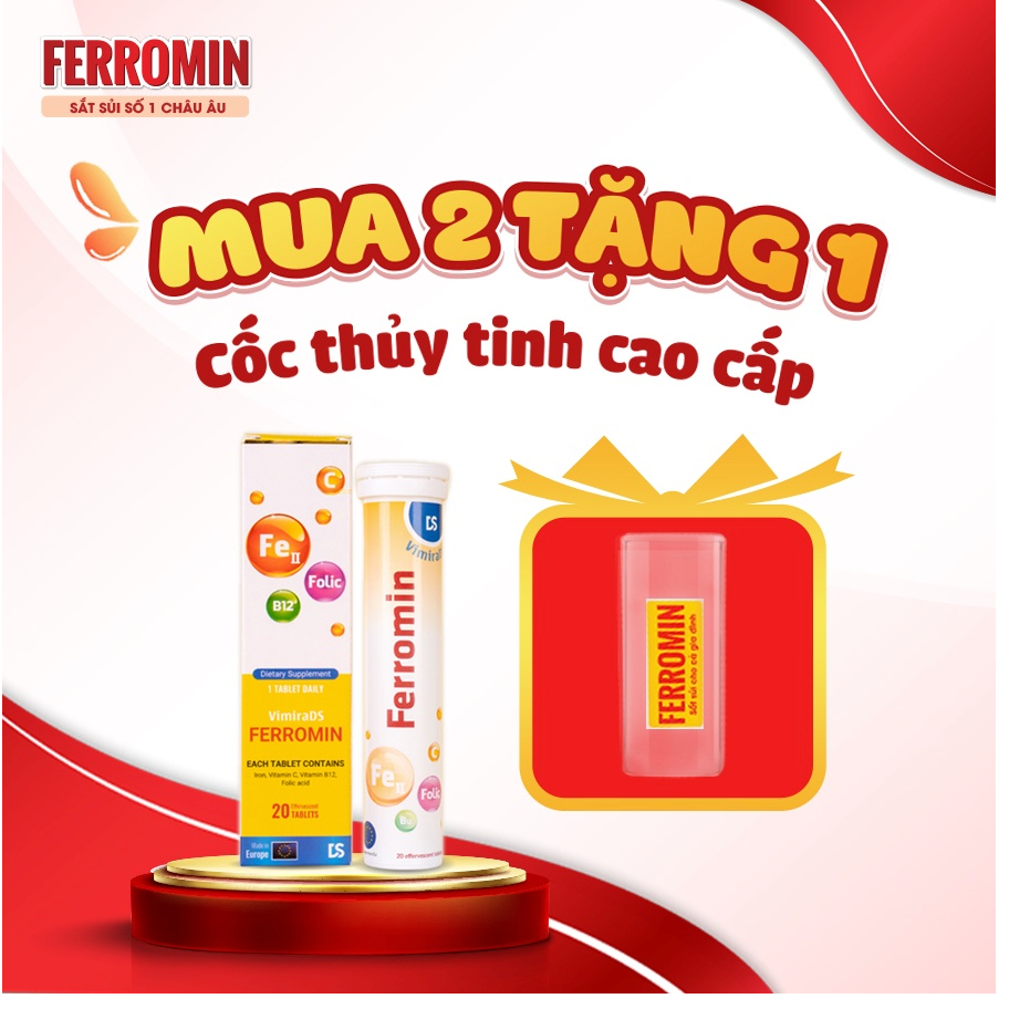 VIÊN SỦI DƯỠNG CHẤT Ferromin -  Cung cấp Acid folic, Vitamin, Bổ máu, vị dâu, không nóng