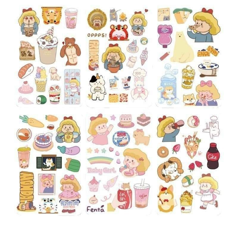 Set 6 Tấm Dán Sticker Nhãn Dán, Hình Dán Dễ Thương, Tấm Hình Dán