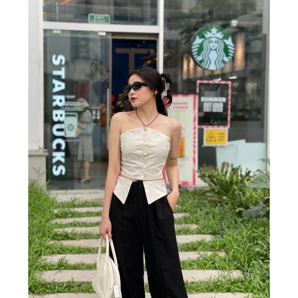 Set áo cúp ngực + quần ống xuông Le'delicia_studio. Set áo croptop quây ôm body mix quần ống xuông lưng cao Jennie