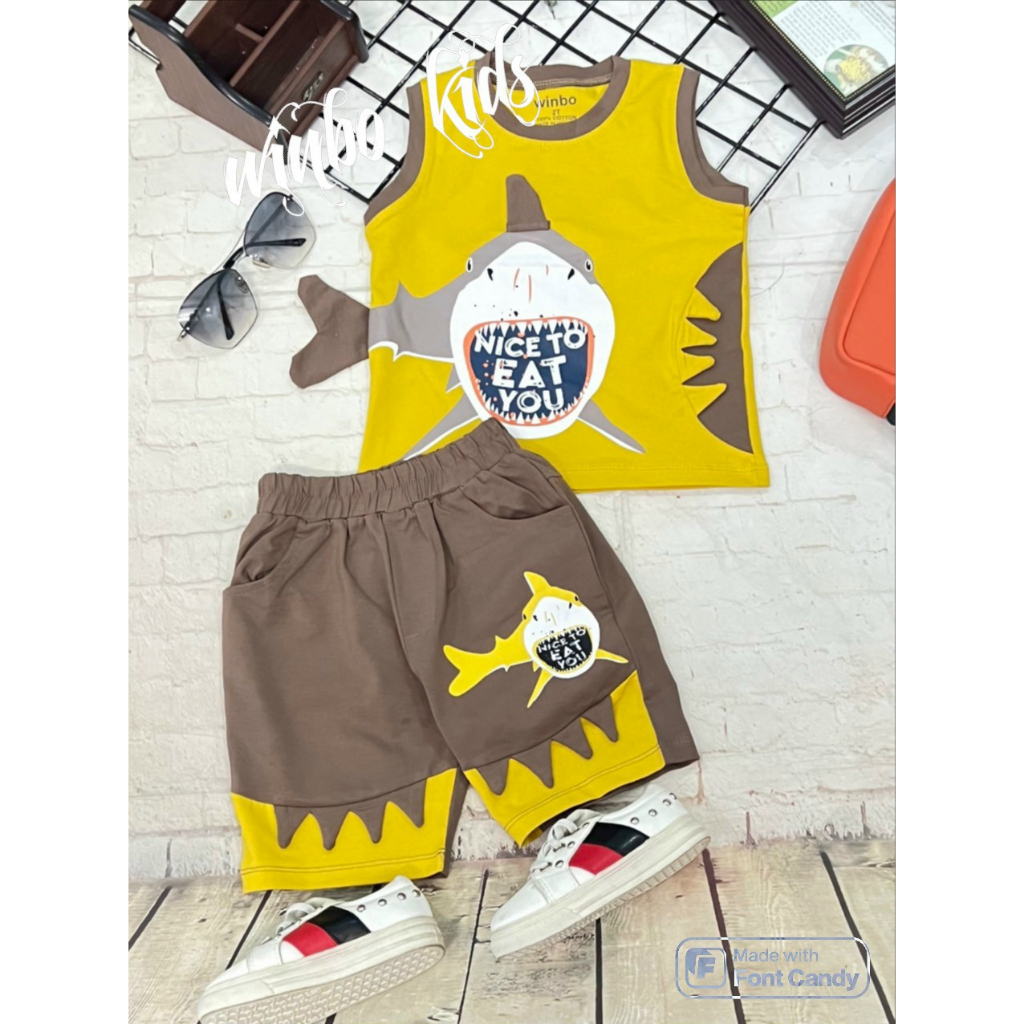 Bộ bé trai cotton 100% sát nách in hình cá mập chúa có đuôi cực đẹp cho bé từ 8 đến 25 kg happykids97.store