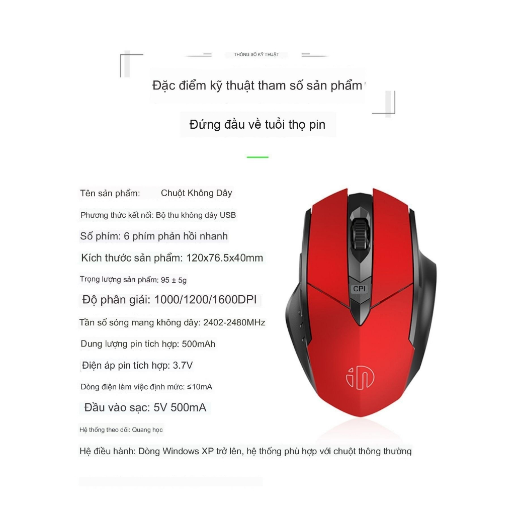 Chuột không dây Inphic PM6 pin lithium