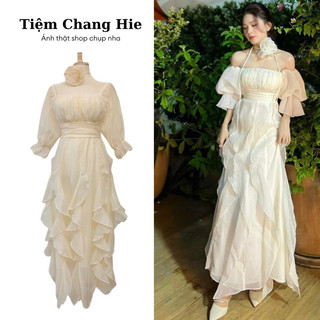 Đầm đi biển công chúa viền bèo kèm chocker hoa | Váy công chúa tiểu thư đi tiệc du lịch sinh nhật kỉ yếu