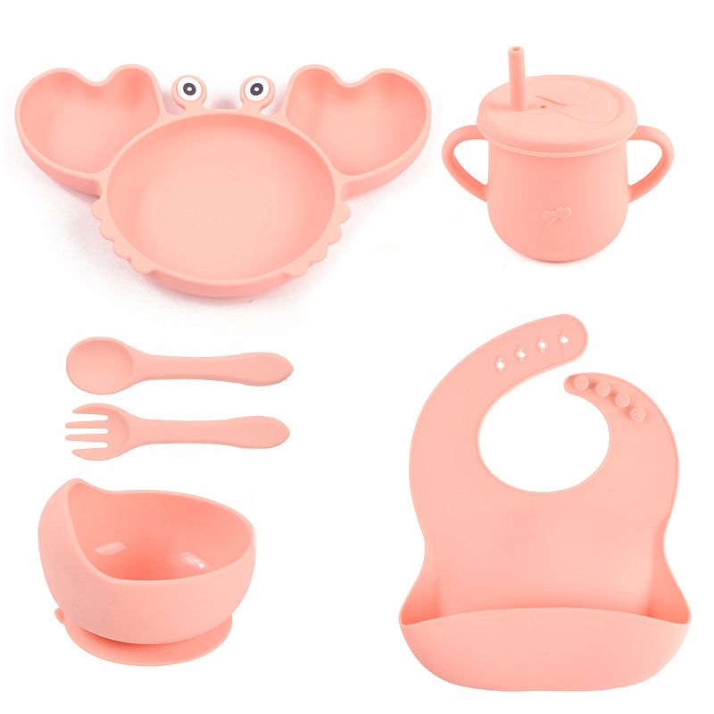 Bộ ăn dặm cho bé khay, bát, yếm, thìa, nĩa, cốc uống nước chất liệu silicone thực phẩm an toàn