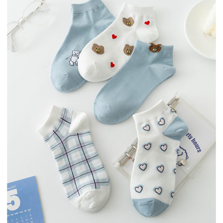 Set 5 đôi tất nữ ngắn cổ gấu mix tim như ảnh