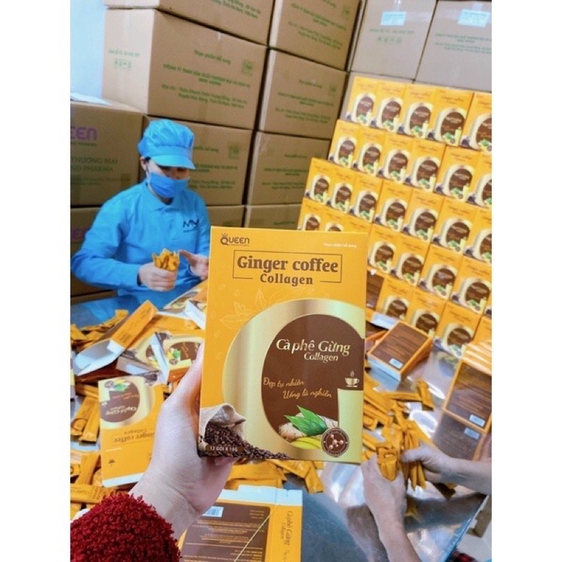 Cà Phê Gừng Collagen Giảm Cân Đẹp Da Tốt Cho Tiêu Hoá Hộp 12 Gói