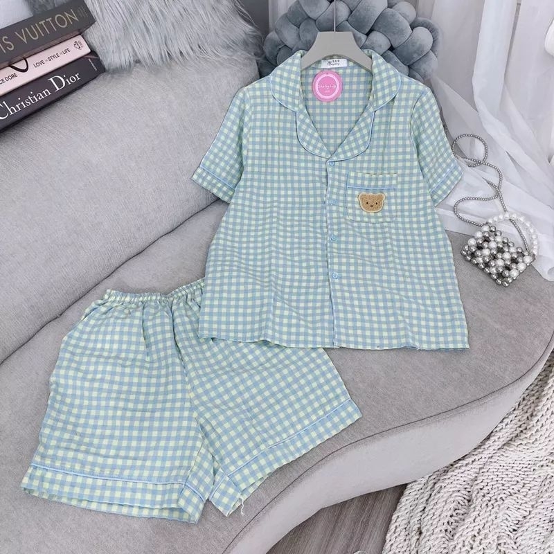Siêu Phẩm Bộ Pyjama Kẻ thêu