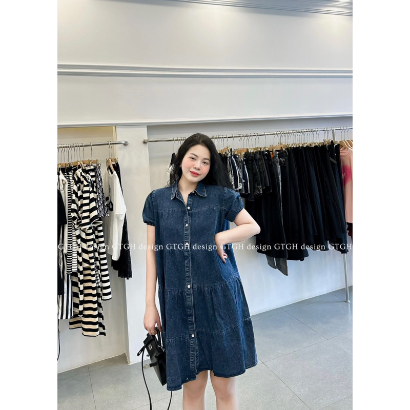 Váy jean babydoll tay bồng full màu
