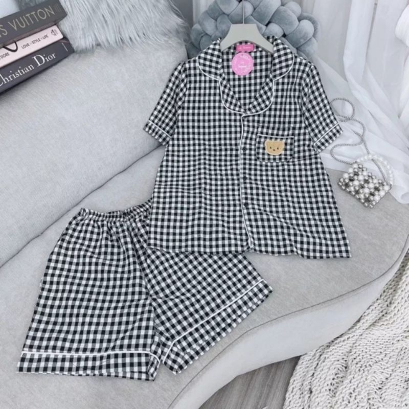 Siêu Phẩm Bộ Pyjama Kẻ thêu