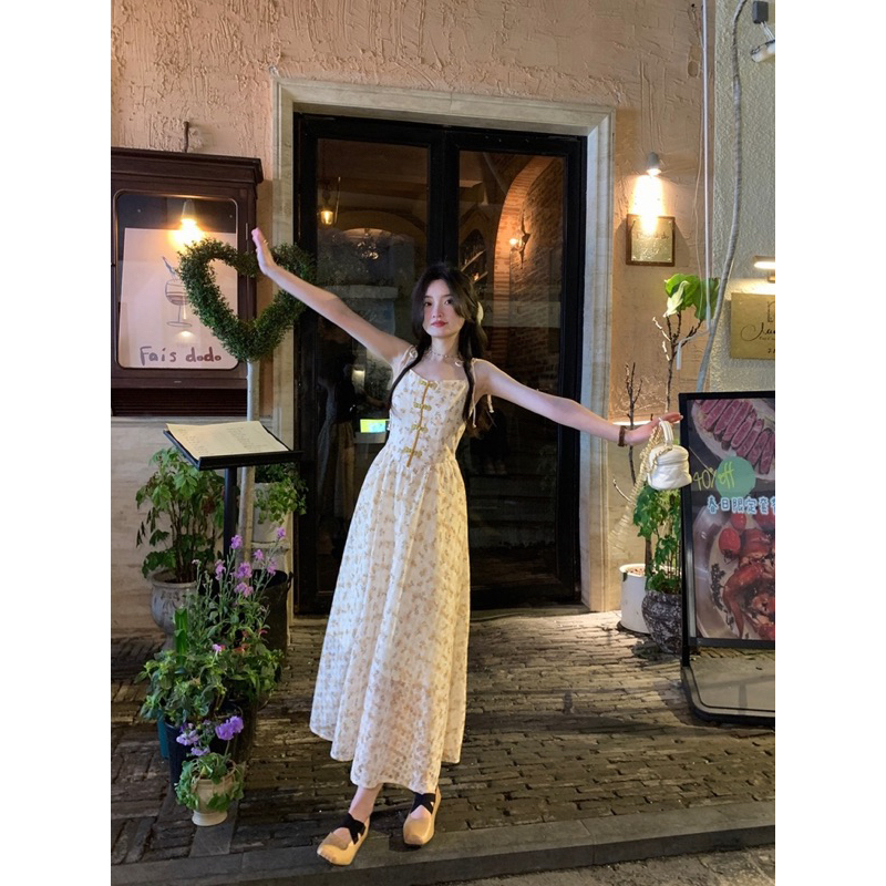 Đầm Hai Dây Dáng Dài Hoạ Tiết Hoa Xinh Xắn oder.tram0506