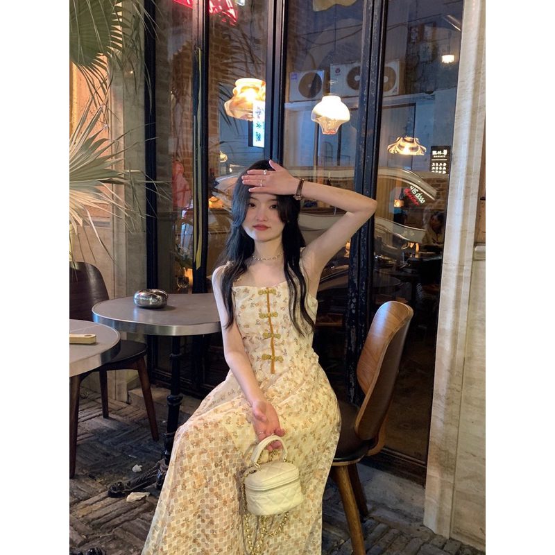 Đầm Hai Dây Dáng Dài Hoạ Tiết Hoa Xinh Xắn oder.tram0506