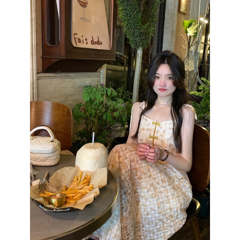 Đầm Hai Dây Dáng Dài Hoạ Tiết Hoa Xinh Xắn oder.tram0506