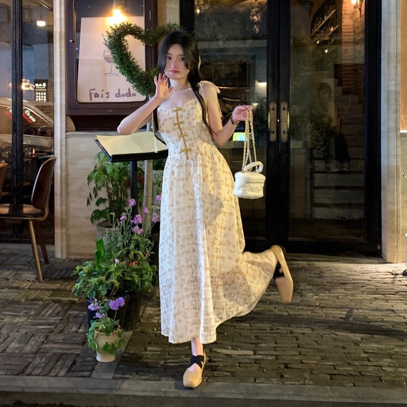 Đầm Hai Dây Dáng Dài Hoạ Tiết Hoa Xinh Xắn oder.tram0506