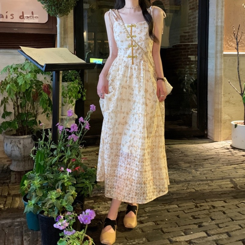 Đầm Hai Dây Dáng Dài Hoạ Tiết Hoa Xinh Xắn oder.tram0506