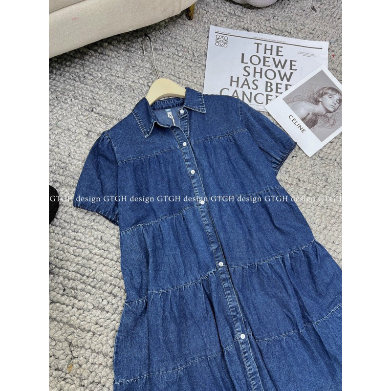 Váy jean babydoll tay bồng full màu