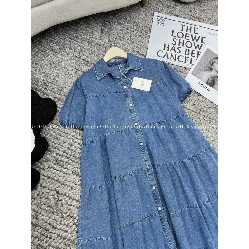 Váy jean babydoll tay bồng full màu