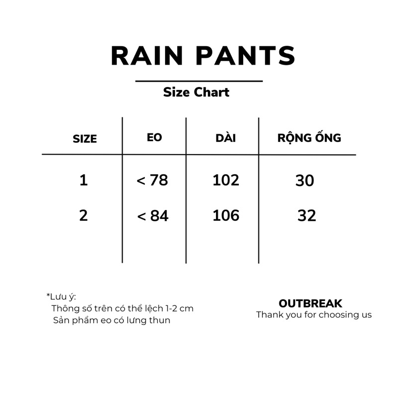 OUTBREAK - QUẦN DÙ RỘNG NHÚNG GỐI *RAIN PANTS*