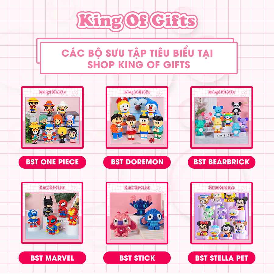 Đồ chơi lắp ráp mini stick mô hình lắp ráp mini 3D Stitch xanh, hồng anime giá rẻ King Of Gifts