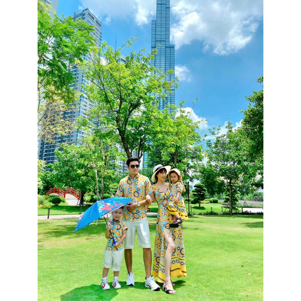 Set đồ gia đình thiết kế cao cấp có hình feedback, Áo đồng phục gia đình 3/4/5 người cao cấp YUMI Family