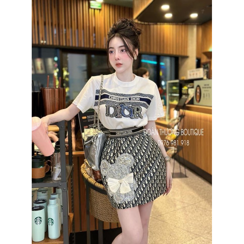 [ 𝐅𝐑𝐄𝐄 𝐒𝐇𝐈𝐏 ] Set áo phông Di.or mix cv gấu kim sa hot hit Áo cotton khô QC l1 dày đẹp, hình ép 5D nét căng