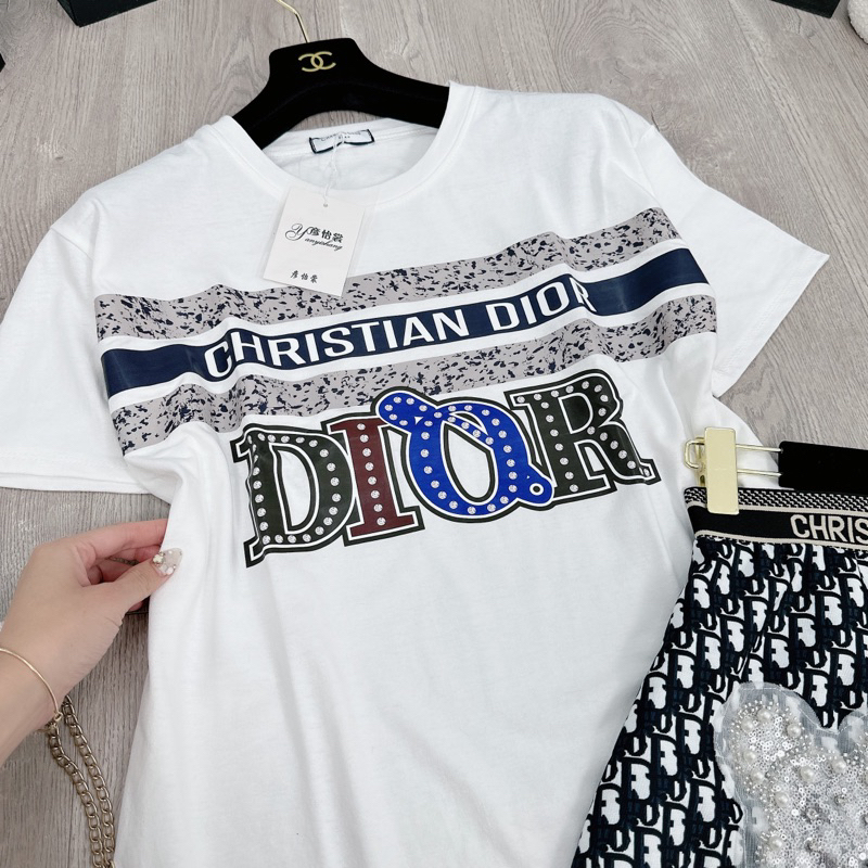 [ 𝐅𝐑𝐄𝐄 𝐒𝐇𝐈𝐏 ] Set áo phông Di.or mix cv gấu kim sa hot hit Áo cotton khô QC l1 dày đẹp, hình ép 5D nét căng