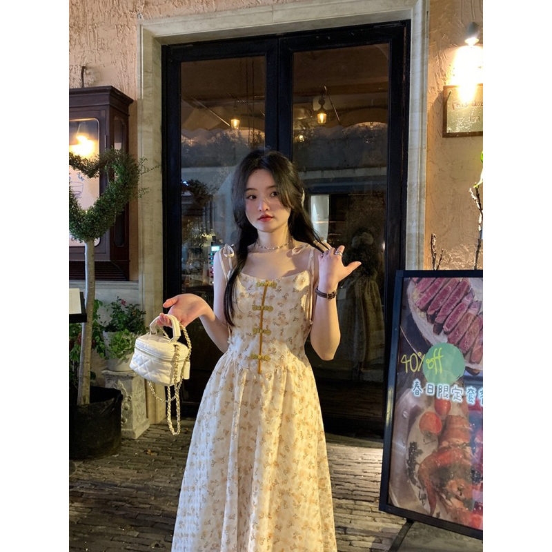 Đầm Hai Dây Dáng Dài Hoạ Tiết Hoa Xinh Xắn oder.tram0506