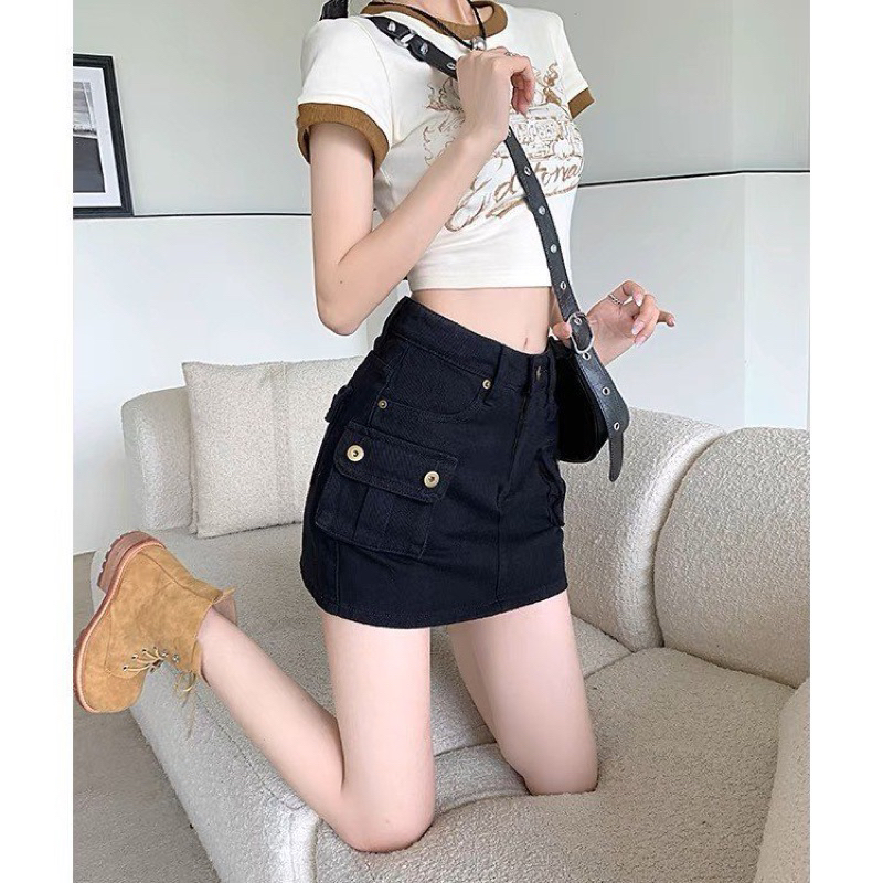 Chân váy kaki túi hộp Cargo màu camel cá tính, có lót trong an toàn 059 FIORI STORE