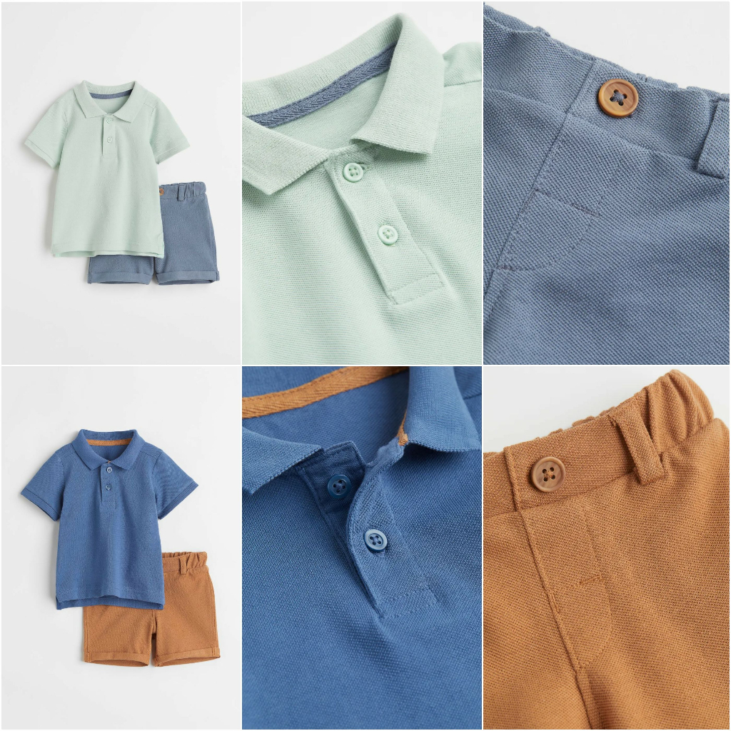 Set quần áo polo quần sooc xanh HM H&M_authentic JP