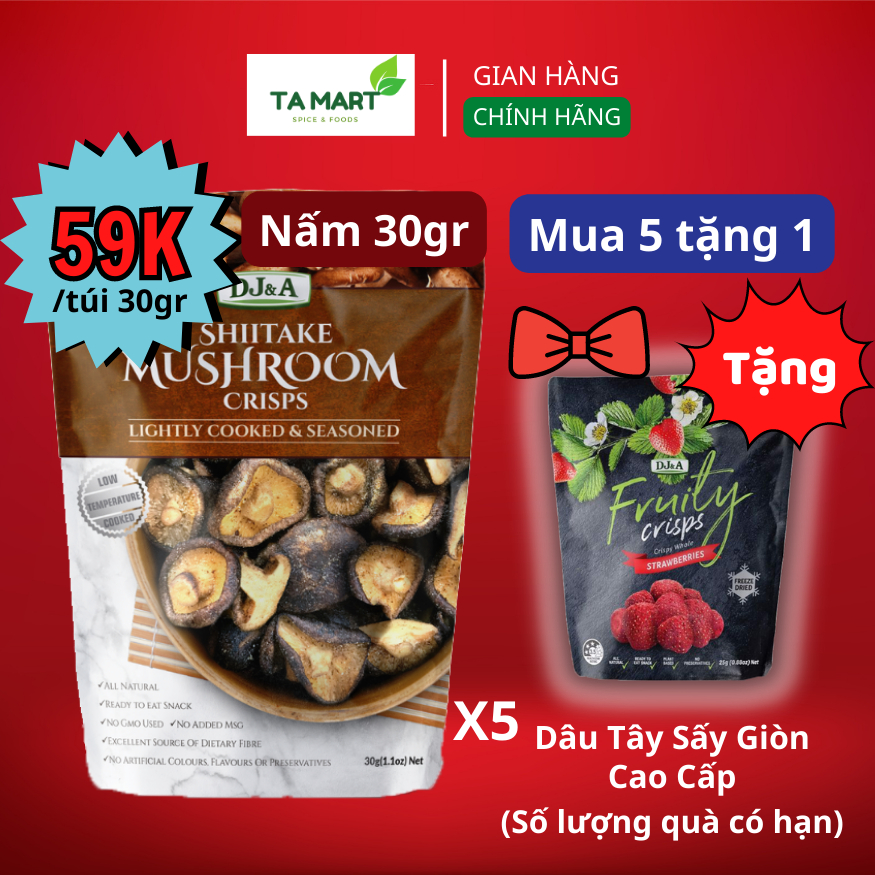 Combo 5 túi Nấm Hương Sấy Giòn DJ&A 5 túi x 30g - Nhập Úc - Combo 5 packs DJ&A skitake mushroom crisps