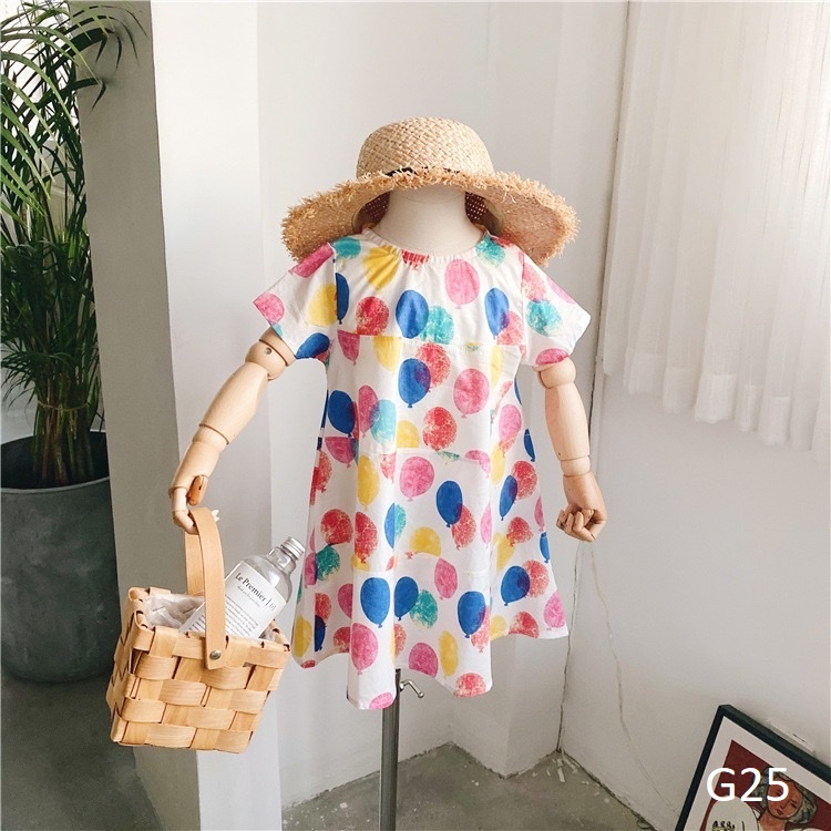 Váy họa tiết bóng bay sặc sỡ cho bé gái 9-36 kg nhí nhỡ đại G25