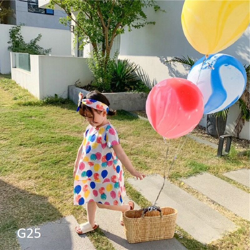 Váy họa tiết bóng bay sặc sỡ cho bé gái 9-36 kg nhí nhỡ đại G25