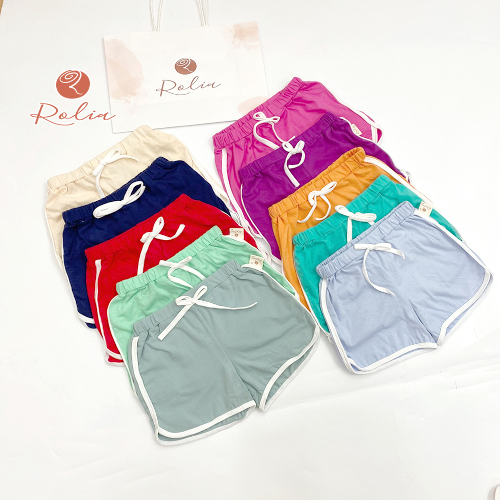 Quần đùi cotton cho bé trai, bé gái ROLIA chất cotton co dãn mềm mát mặc ở nhà cho bé từ 2-7 tuổi QD06